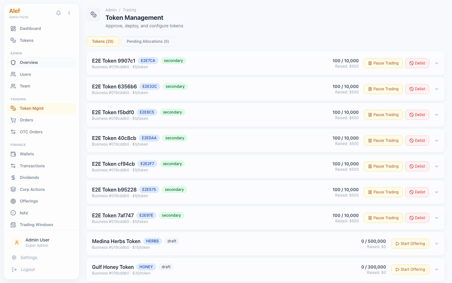 Tokens — List View