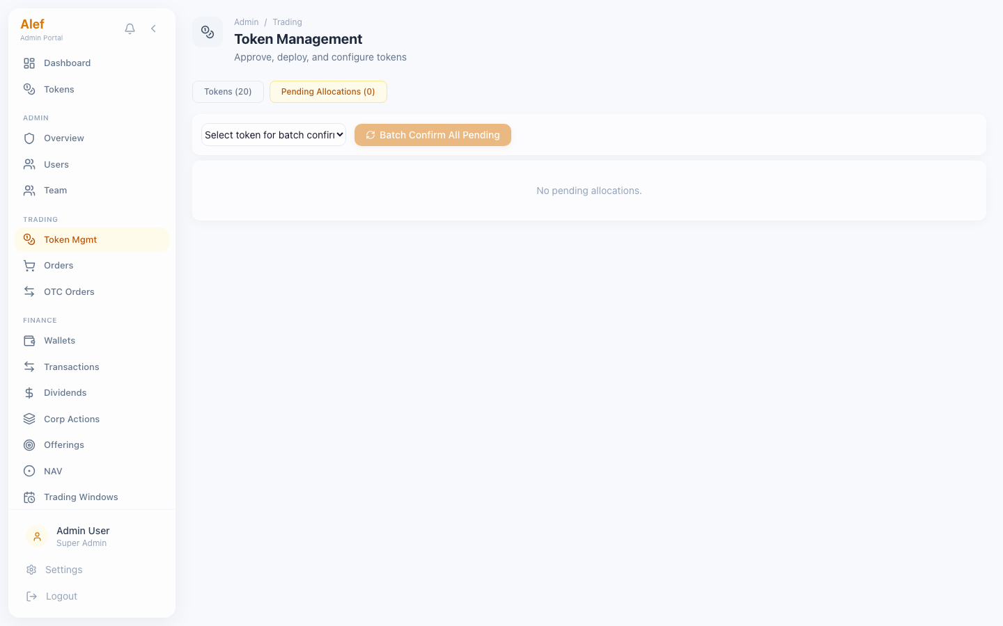 Tokens — Pending Allocations